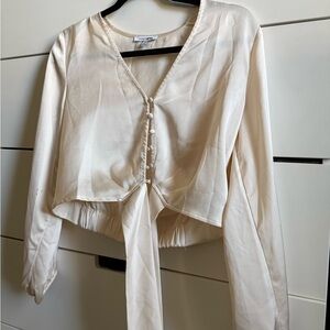Zara Cream Button-Down Blouse with Tie